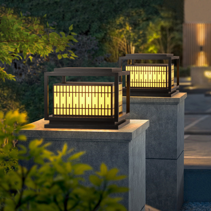 Rectangular Shape Metal Waterproof Pillar Lamp Modern 1 Light Outdoor Lights in Black