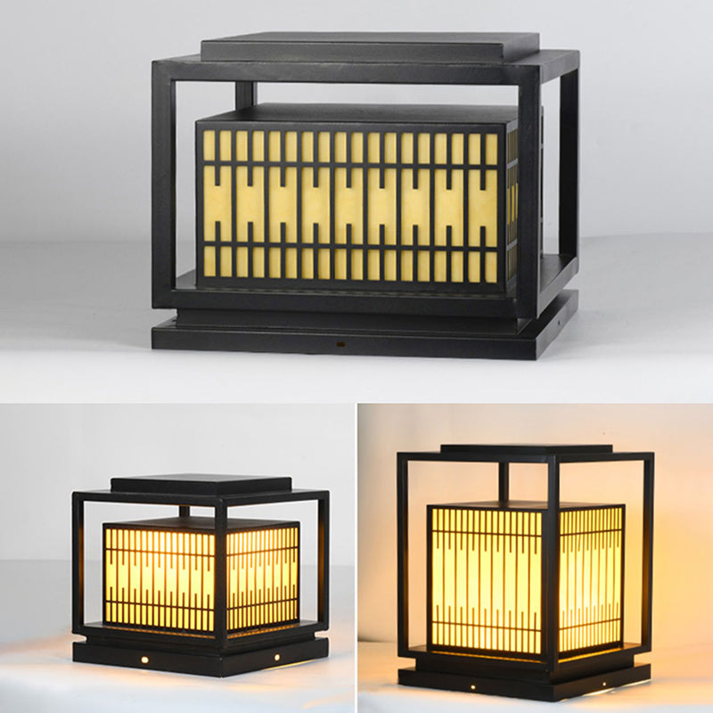 Rectangular Shape Metal Waterproof Pillar Lamp Modern 1 Light Outdoor Lights in Black
