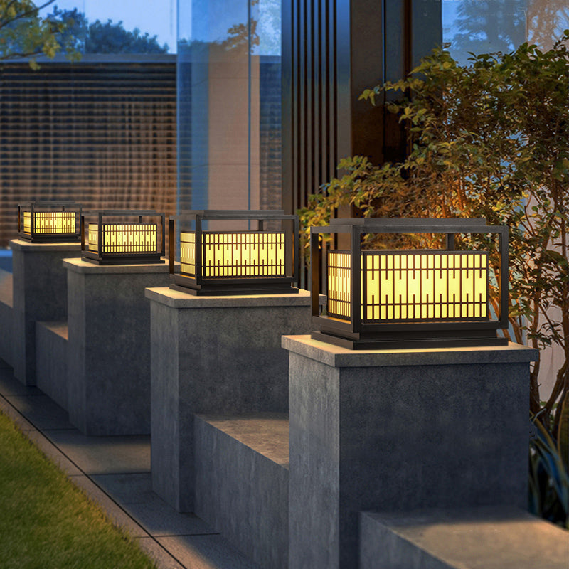 Rectangular Shape Metal Waterproof Pillar Lamp Modern 1 Light Outdoor Lights in Black