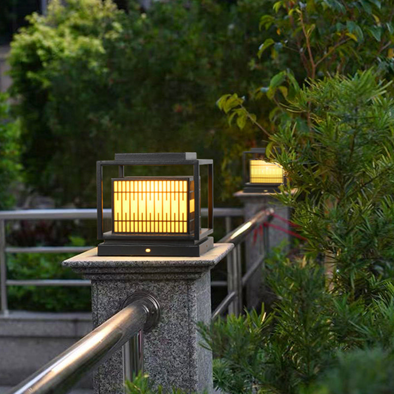 Rectangular Shape Metal Waterproof Pillar Lamp Modern 1 Light Outdoor Lights in Black