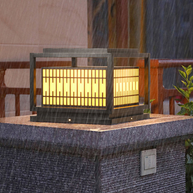 Rectangular Shape Metal Waterproof Pillar Lamp Modern 1 Light Outdoor Lights in Black