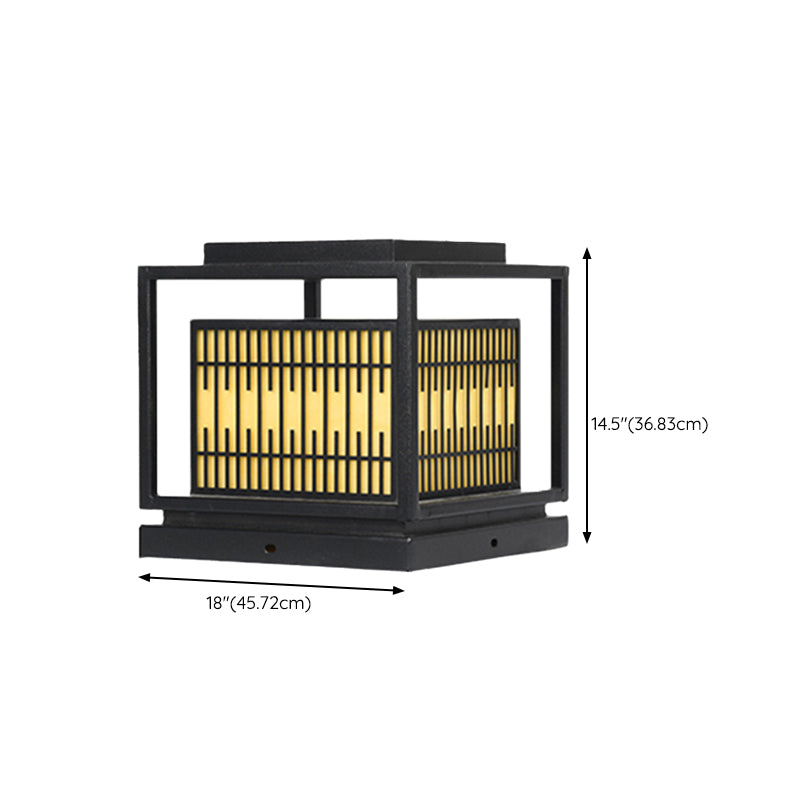 Rectangular Shape Metal Waterproof Pillar Lamp Modern 1 Light Outdoor Lights in Black