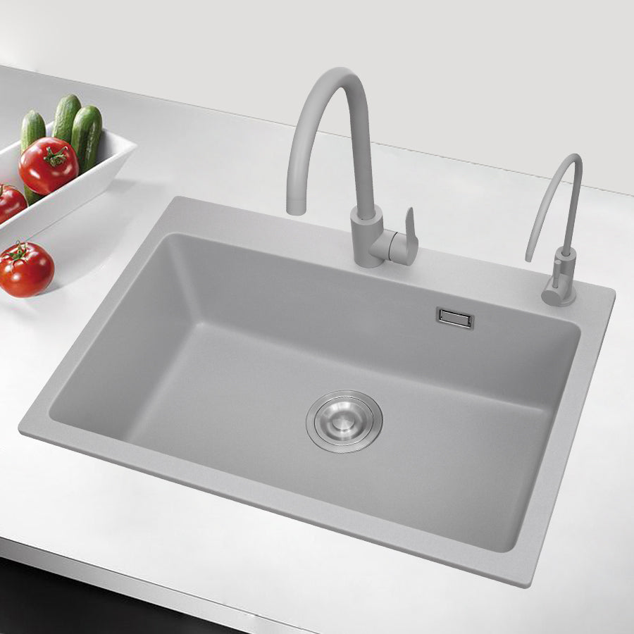 Modern Style Kitchen Sink Overflow Hole Design Drop-In Quartz Kitchen Sink
