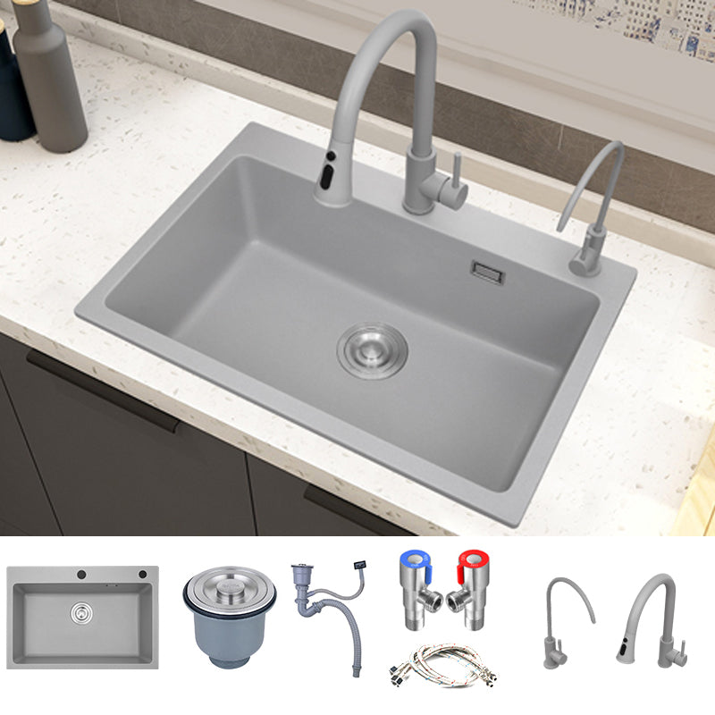 Modern Style Kitchen Sink Overflow Hole Design Drop-In Quartz Kitchen Sink