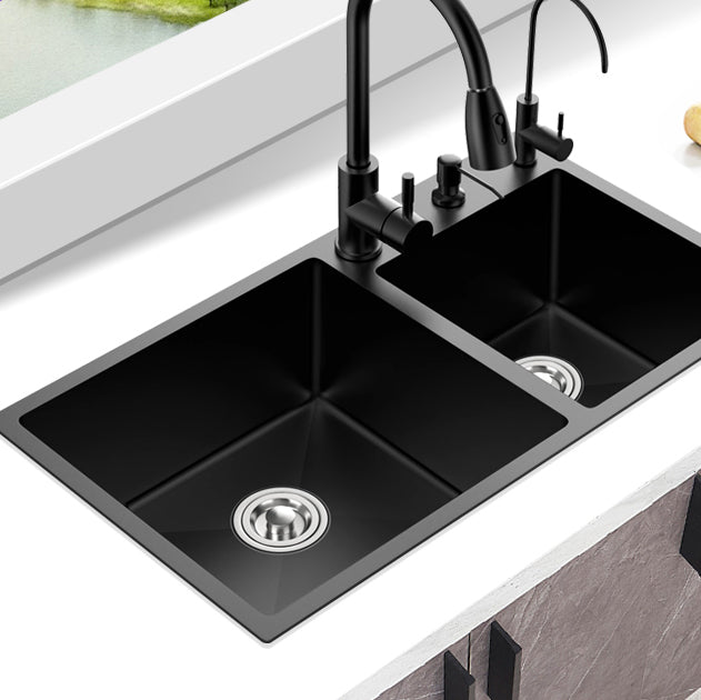 Kitchen Double Sink Stainless Steel Drop-In Kitchen Sink in Black
