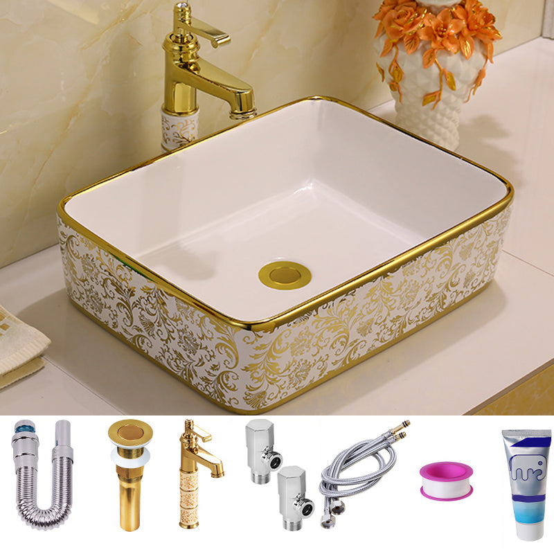 Glam Vessel Lavatory Sink Oval Porcelain with Faucet Vessel Sink