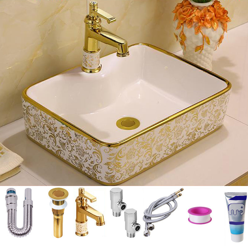 Glam Vessel Lavatory Sink Oval Porcelain with Faucet Vessel Sink
