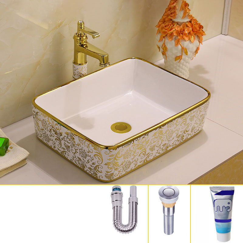 Glam Vessel Lavatory Sink Oval Porcelain with Faucet Vessel Sink