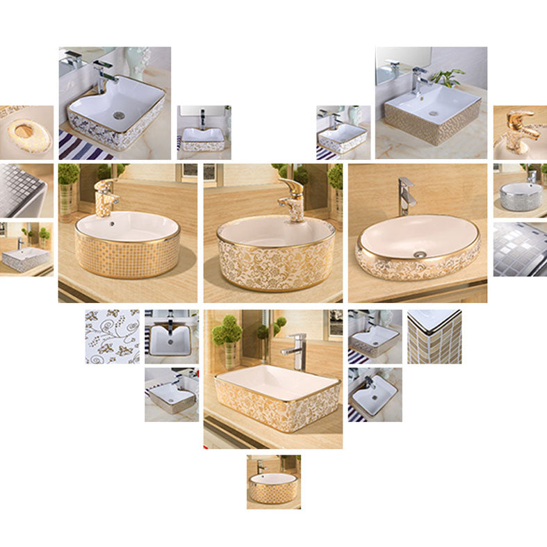 Glam Vessel Lavatory Sink Oval Porcelain with Faucet Vessel Sink