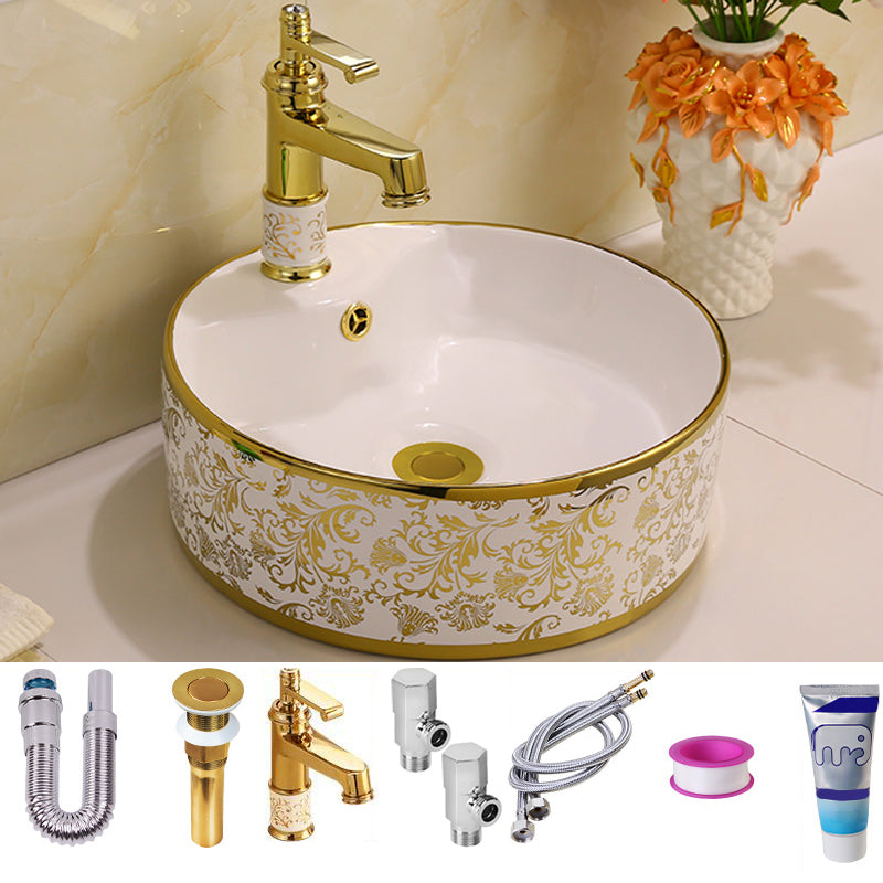 Glam Vessel Lavatory Sink Oval Porcelain with Faucet Vessel Sink