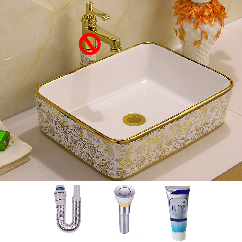Glam Vessel Lavatory Sink Oval Porcelain with Faucet Vessel Sink