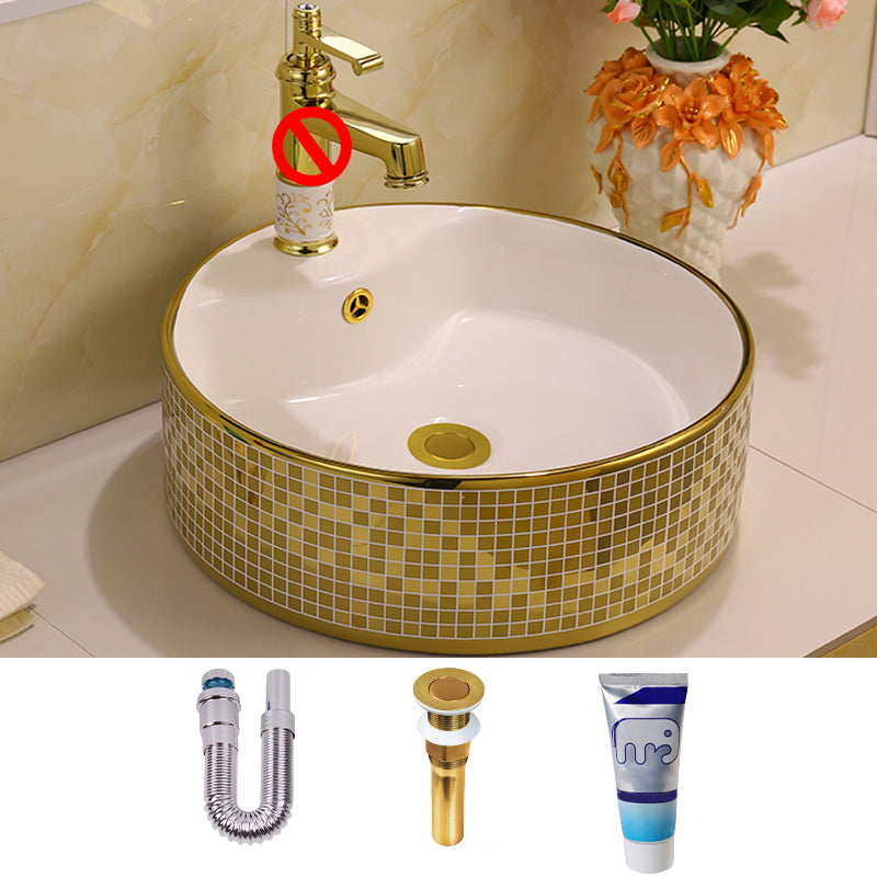 Glam Vessel Lavatory Sink Oval Porcelain with Faucet Vessel Sink
