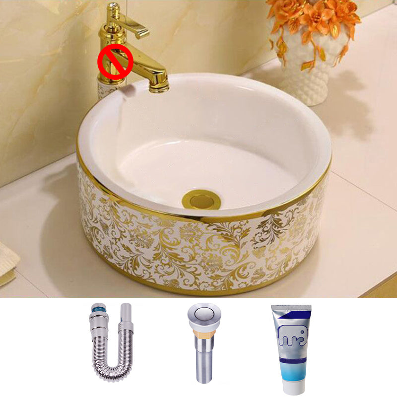 Glam Vessel Lavatory Sink Oval Porcelain with Faucet Vessel Sink