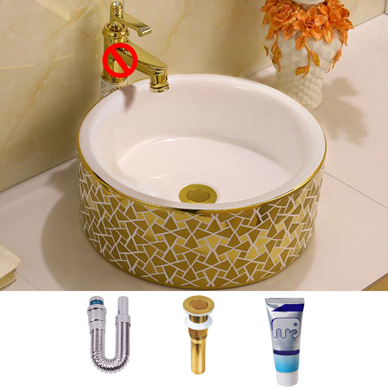 Glam Vessel Lavatory Sink Oval Porcelain with Faucet Vessel Sink