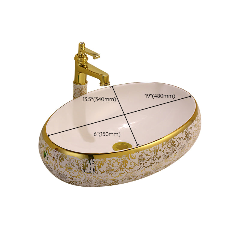 Glam Vessel Lavatory Sink Oval Porcelain with Faucet Vessel Sink