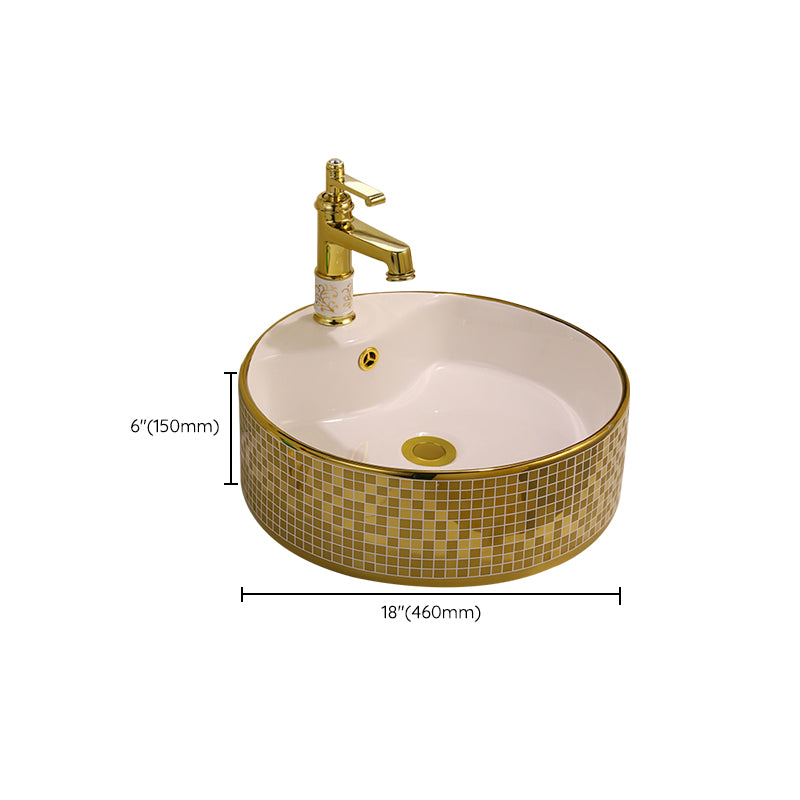 Glam Vessel Lavatory Sink Oval Porcelain with Faucet Vessel Sink