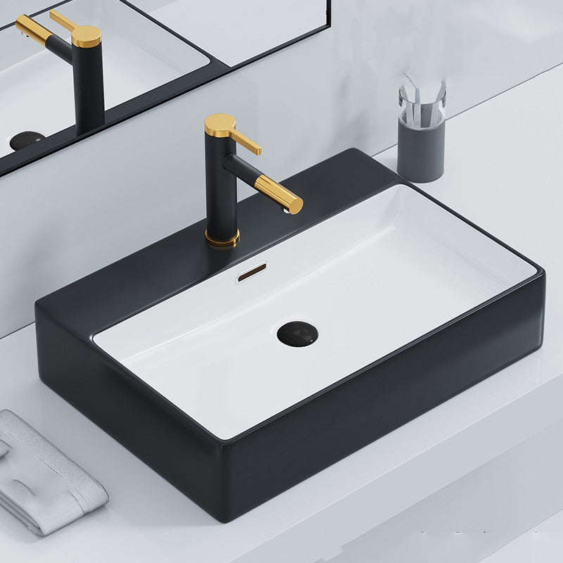 Ceramic Vessel Bath Sink Overflow Rectangular Swivel Faucet Bathroom Sink