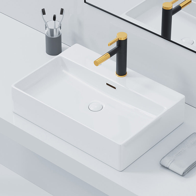 Ceramic Vessel Bath Sink Overflow Rectangular Swivel Faucet Bathroom Sink