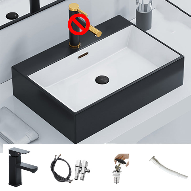 Ceramic Vessel Bath Sink Overflow Rectangular Swivel Faucet Bathroom Sink