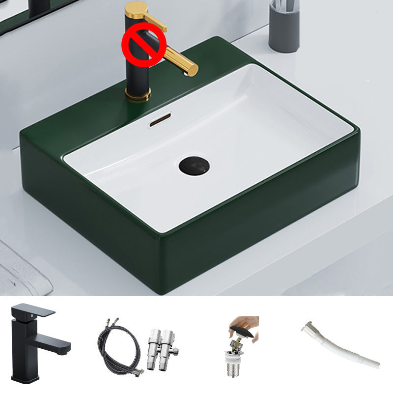 Ceramic Vessel Bath Sink Overflow Rectangular Swivel Faucet Bathroom Sink