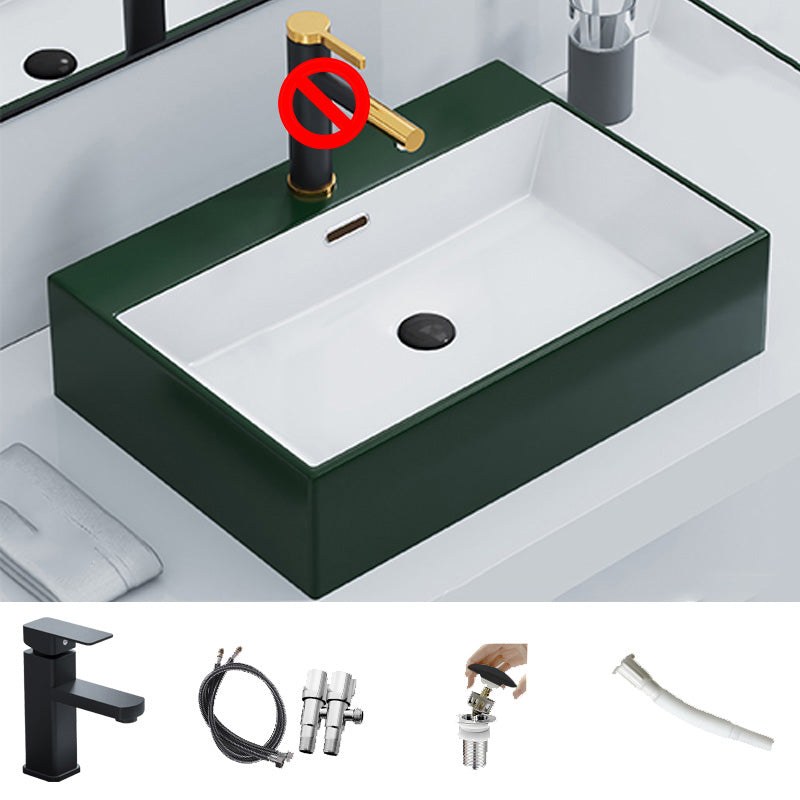 Ceramic Vessel Bath Sink Overflow Rectangular Swivel Faucet Bathroom Sink