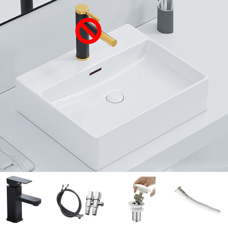 Ceramic Vessel Bath Sink Overflow Rectangular Swivel Faucet Bathroom Sink
