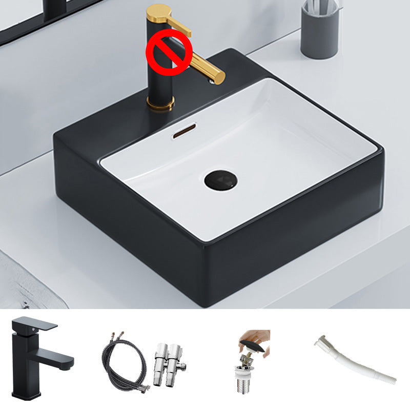 Ceramic Vessel Bath Sink Overflow Rectangular Swivel Faucet Bathroom Sink