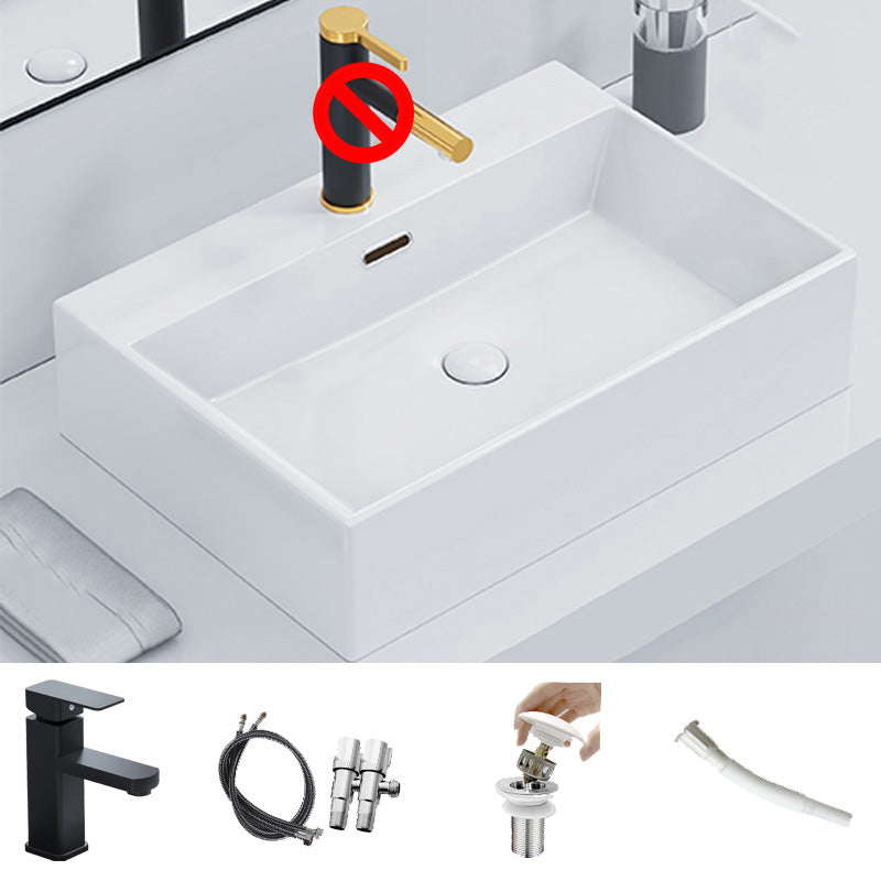 Ceramic Vessel Bath Sink Overflow Rectangular Swivel Faucet Bathroom Sink