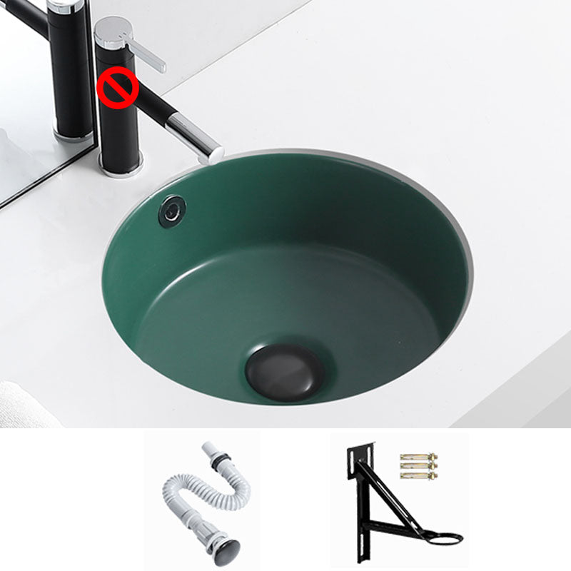 Porcelain Bathroom Sink Round Vessel Lavatory Sink with Pop-Up Drain
