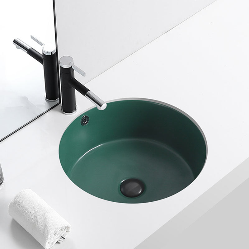 Porcelain Bathroom Sink Round Vessel Lavatory Sink with Pop-Up Drain