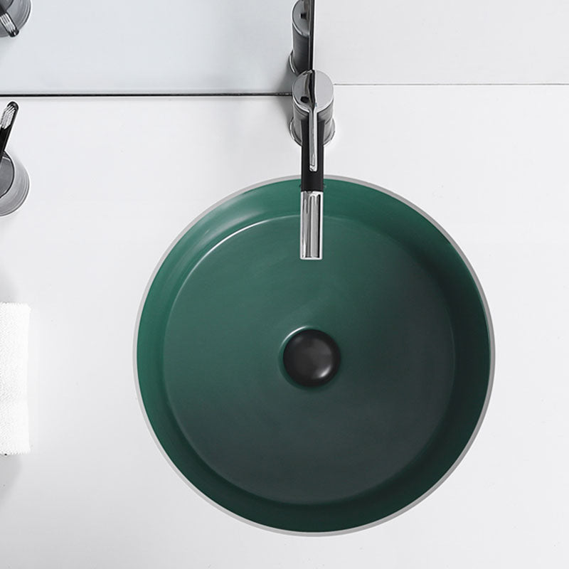 Porcelain Bathroom Sink Round Vessel Lavatory Sink with Pop-Up Drain
