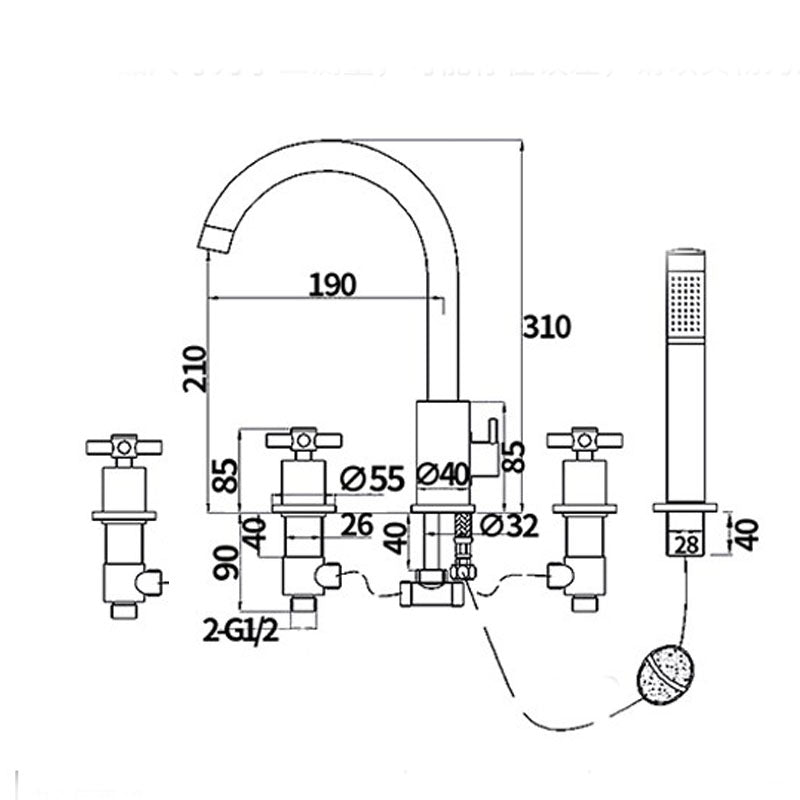 Modern Roman Tub Faucet Set Copper Deck-Mount with Handles Bathtub Faucet