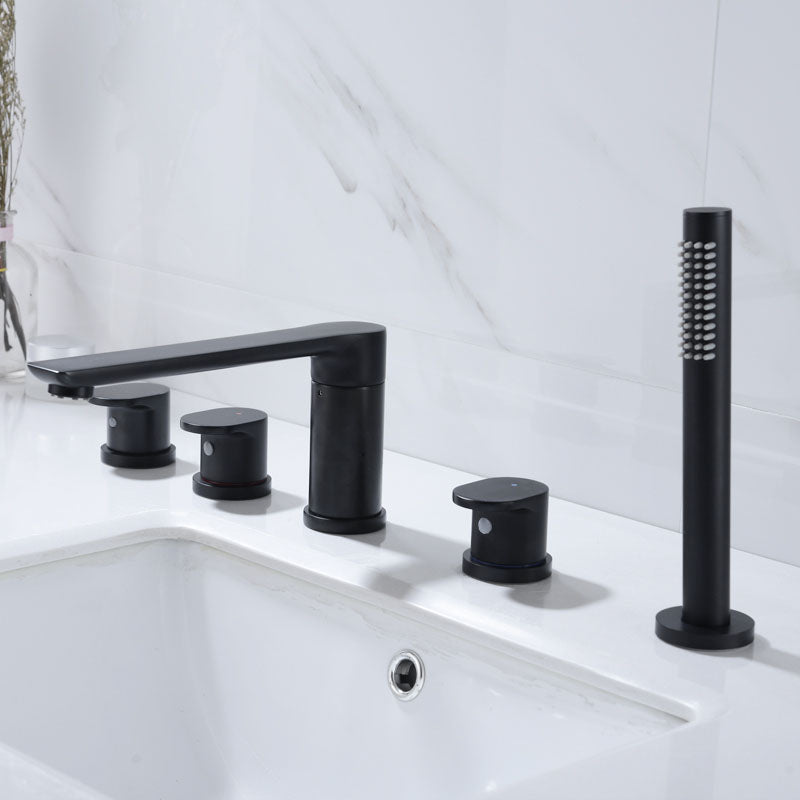 Modern Roman Tub Filler Copper with Hand Shower Deck Mounted Roman Tub Faucet