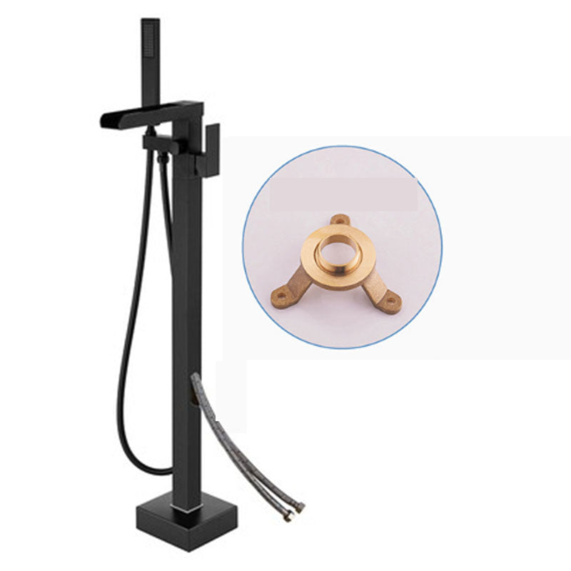 Modern Freestanding Tub Filler Trim Copper Floor Mounted with Handshower Bathroom Faucet