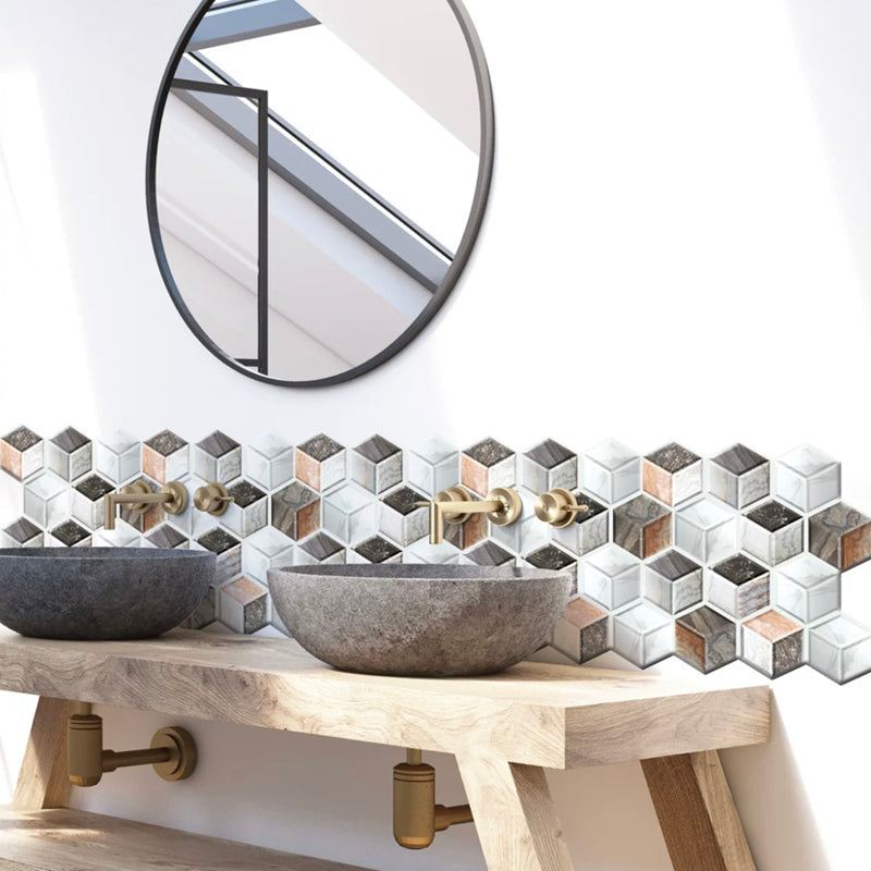 Mosaic Tile Wallpaper PVC Waterproof Peel & Stick Mosaic Tile with Hexagonal Shape
