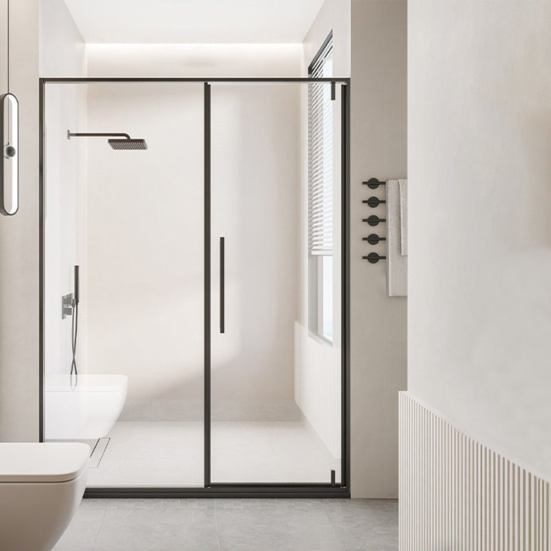 Black Full Frame One-line Pivot Door, Tempered Glass Shower Door