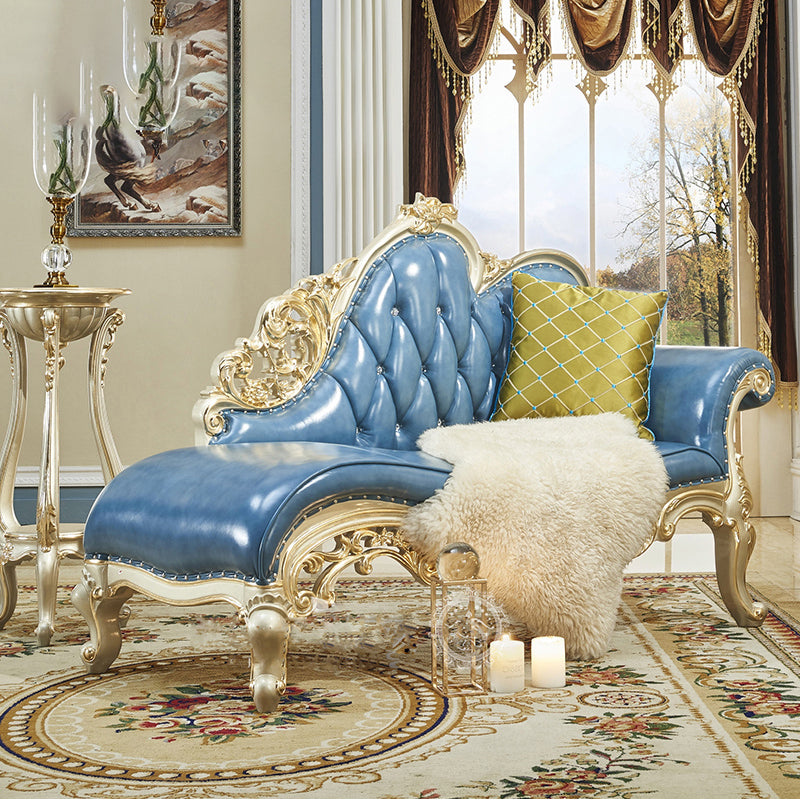 Traditional Genuine Leather Chair One Armed Rolled Arms Accent Chaise