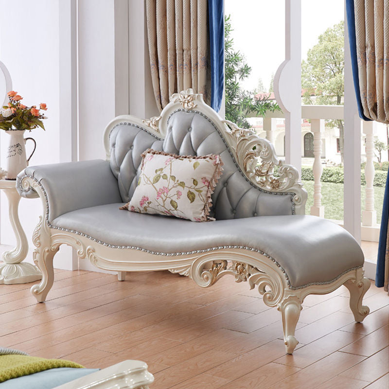 Traditional Genuine Leather Chair One Armed Rolled Arms Accent Chaise