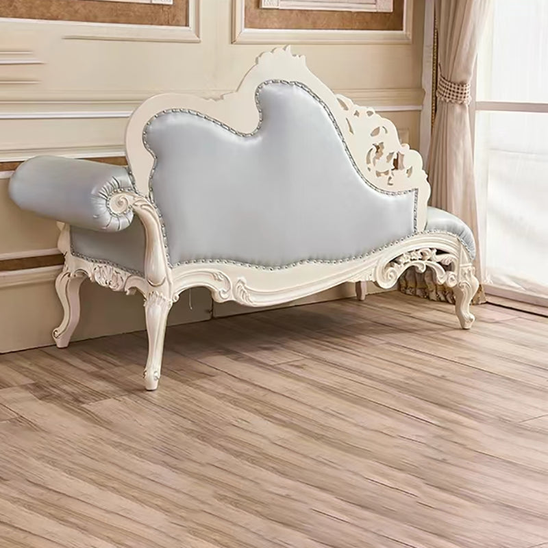 Traditional Genuine Leather Chair One Armed Rolled Arms Accent Chaise