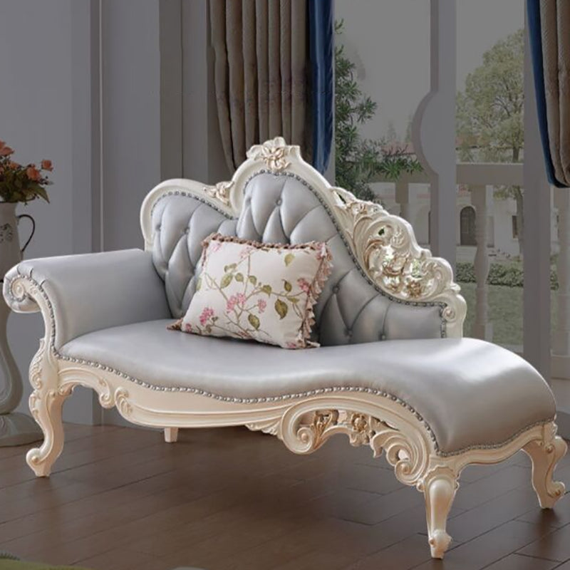 Traditional Genuine Leather Chair One Armed Rolled Arms Accent Chaise