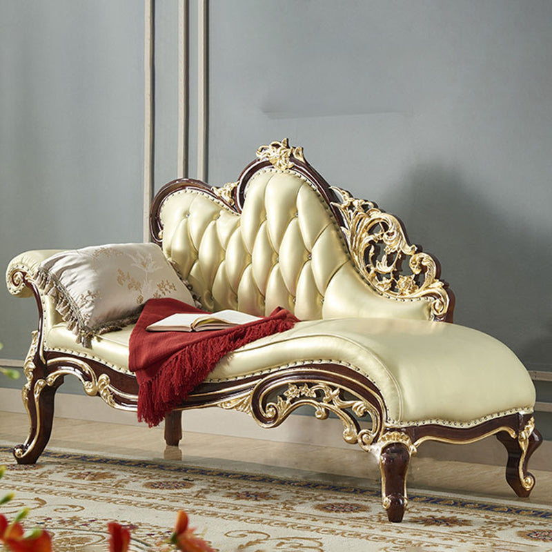 Traditional Genuine Leather Chair One Armed Rolled Arms Accent Chaise