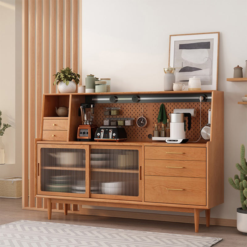 Modern Dining Hutch Pine Hutch Buffet with Doors for Dining Room