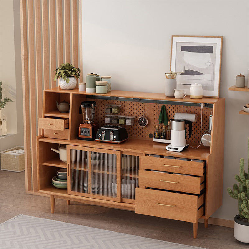 Modern Dining Hutch Pine Hutch Buffet with Doors for Dining Room