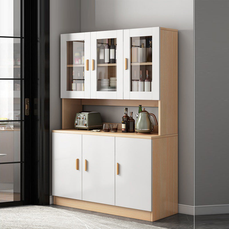 Contemporary Dining Hutch Wood Hutch Buffet with Doors for Dining Room