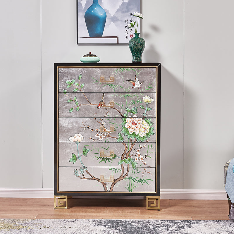 Traditional Storage Chest Solid Wood Dresser with 5 Drawers , 15.6 Inch Width