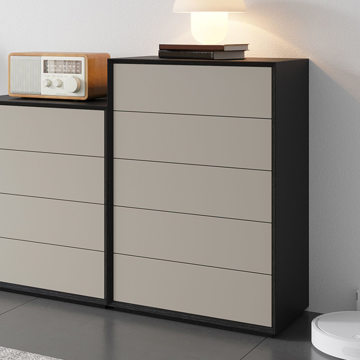 Contemporary Wood Double Dresser Horizontal Storage Chest Dresser for Bedroom