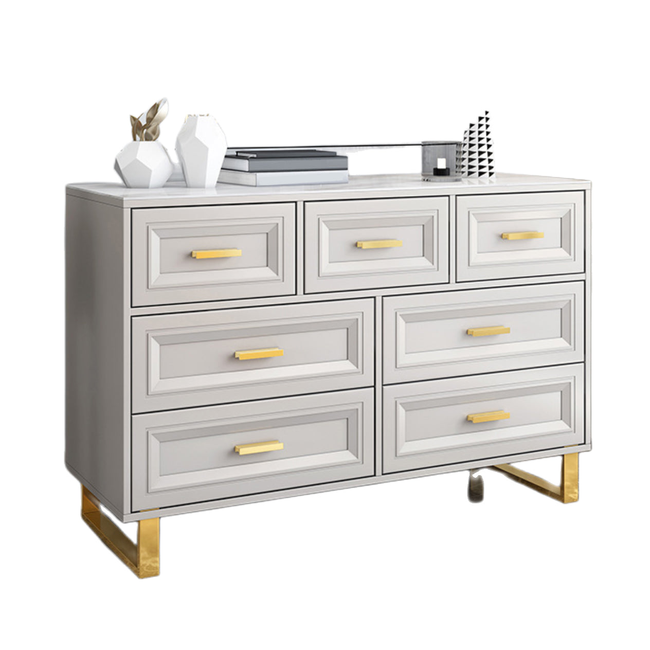 Contemporary Glam Double Dresser Wood Horizontal Storage Chest Dresser for Bedroom