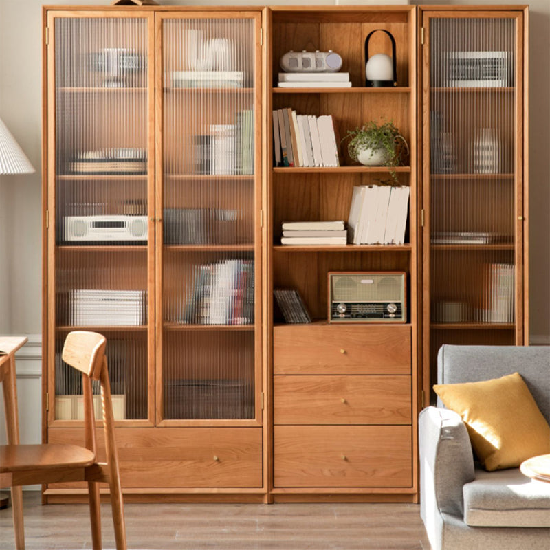 Closed Back Bookcase Standard Wooden Contemporary Natural Bookshelf