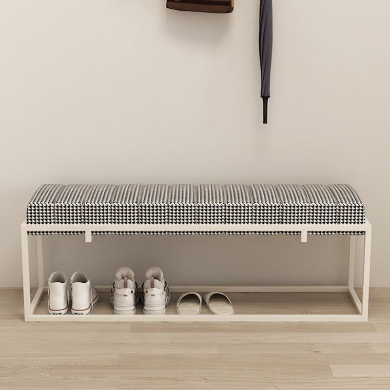 Modern Entryway Bench Cushioned Metal Rectangle Shoe Storage Seating Bench