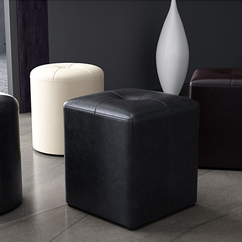 Glam Pouf Ottoman Genuine Leather Stain Resistant Upholstered Square Ottoman